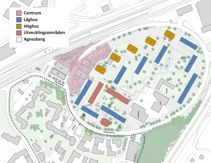 Karta som visar utvecklingsområden i Bagartorp och Agnesberg.